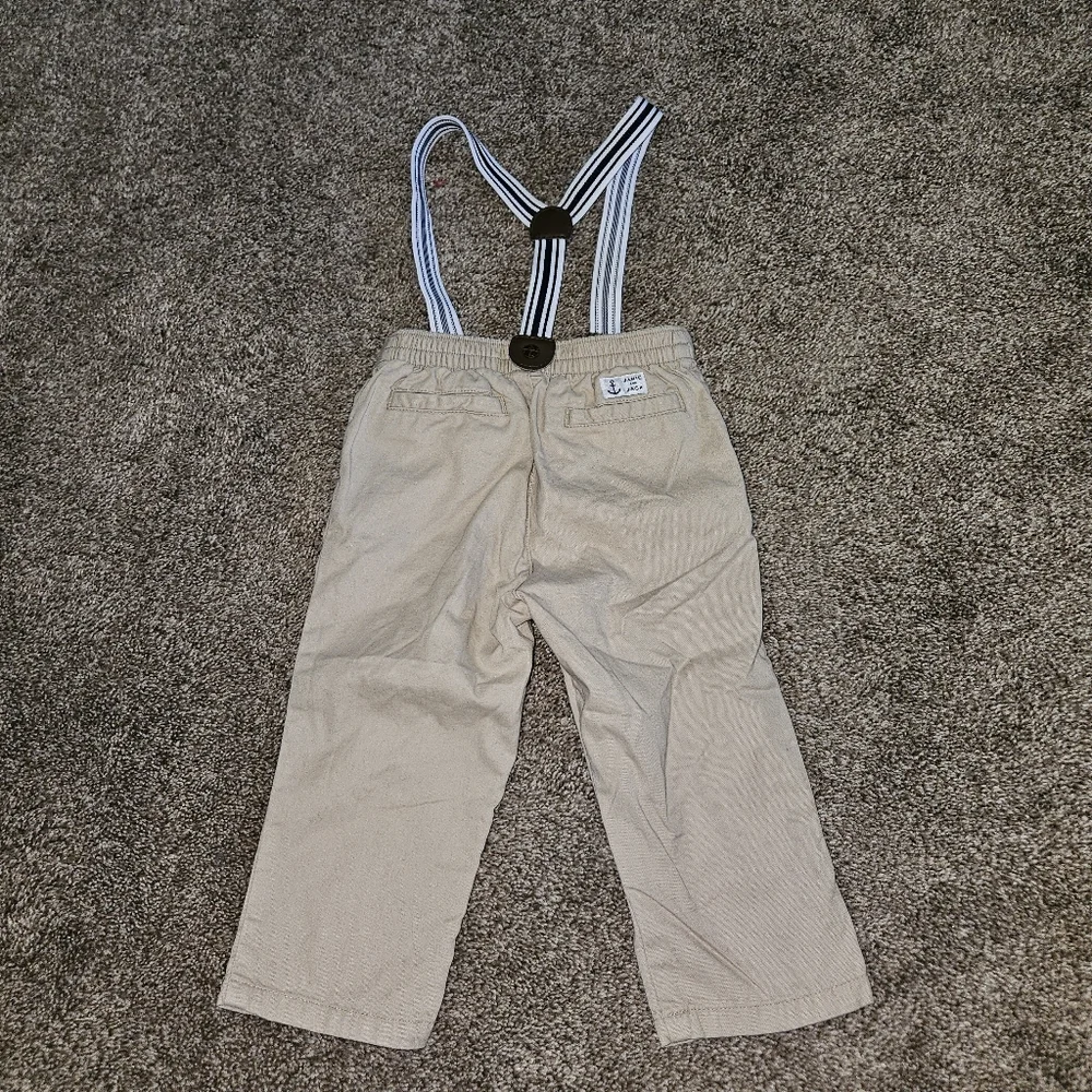 Janie and Jack - Khaki Pants with Suspenders - 12 to 18 Months